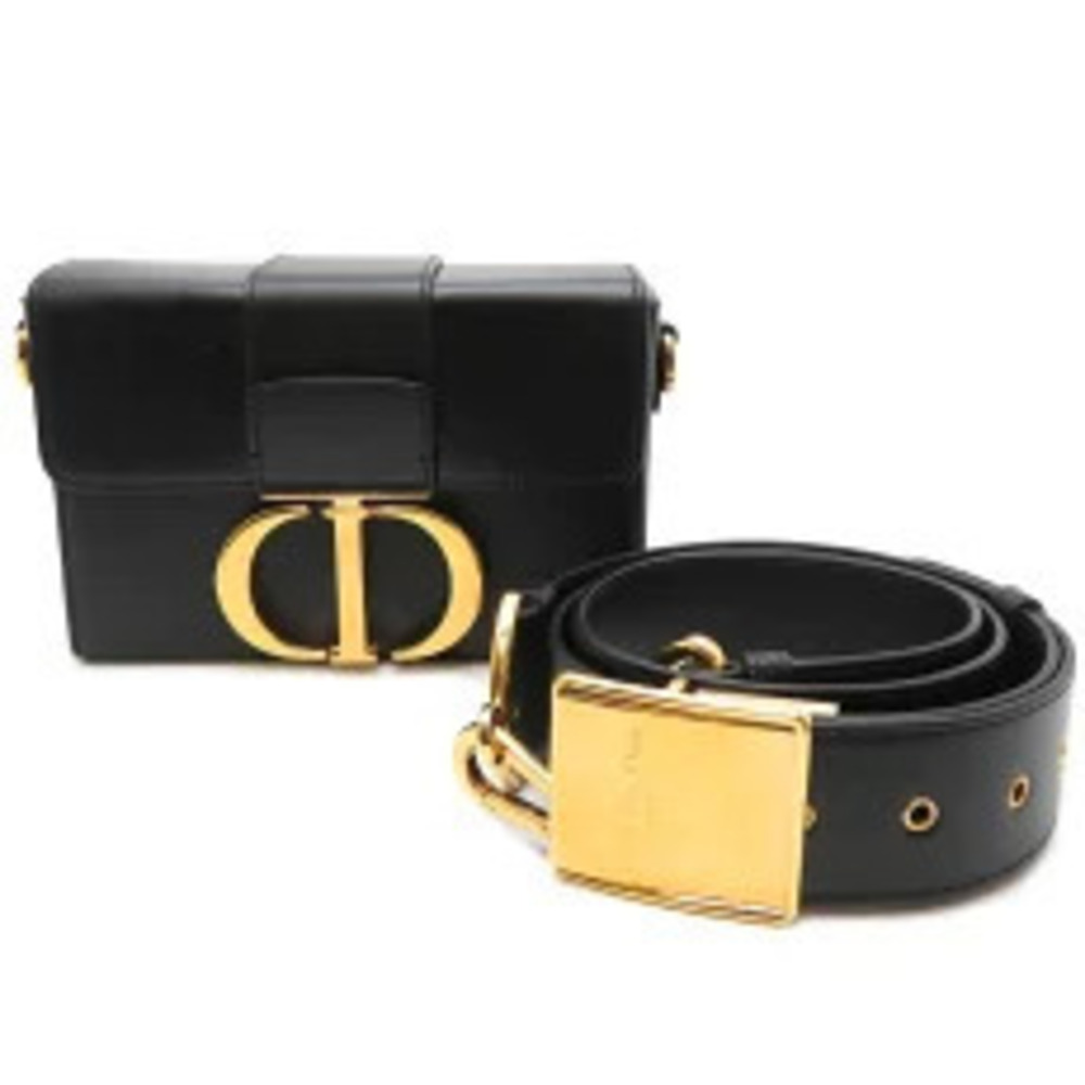 Christian Dior Montaigne Shoulder Bag Leather Black